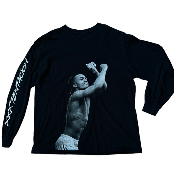 XXXTentacion Tribute Black Long‎ Printed Sleeve Men's XL Double Side T-Shirt RIP - Picture 1 of 8